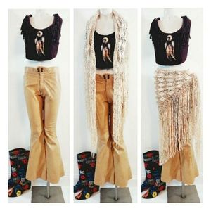 Vintage 70s bell bottom leather Flare pants Penny Lane Groupie rockstar Italian